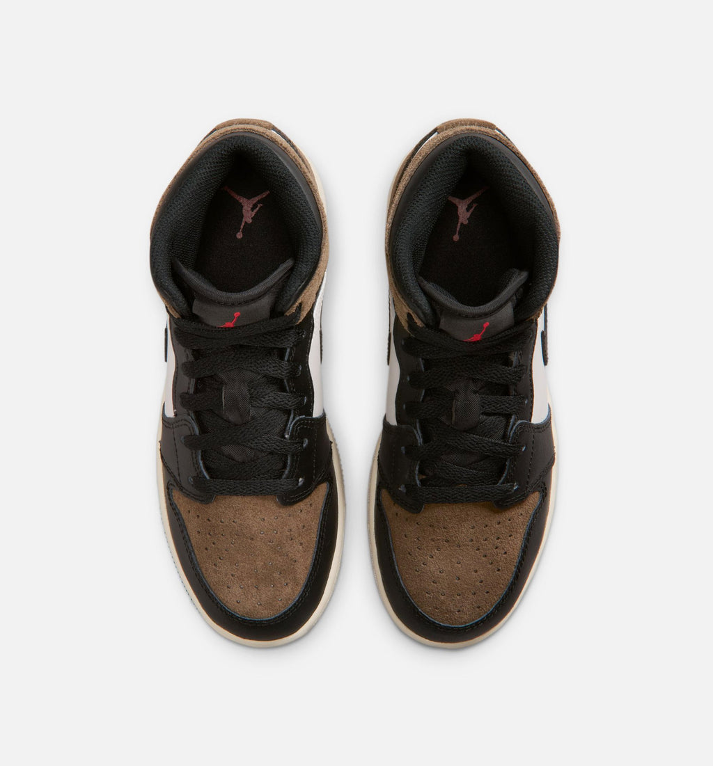 Air Jordan 1 Mid Grade School Lifestyle Shoe - BlackPhantomPalominoUniversity Red