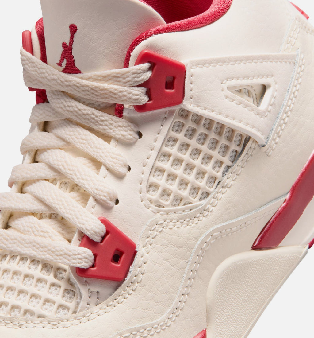 Air Jordan 4 Retro Valentines Day Preschool Lifestyle Shoe - Pale IvorySierra RedTough Red