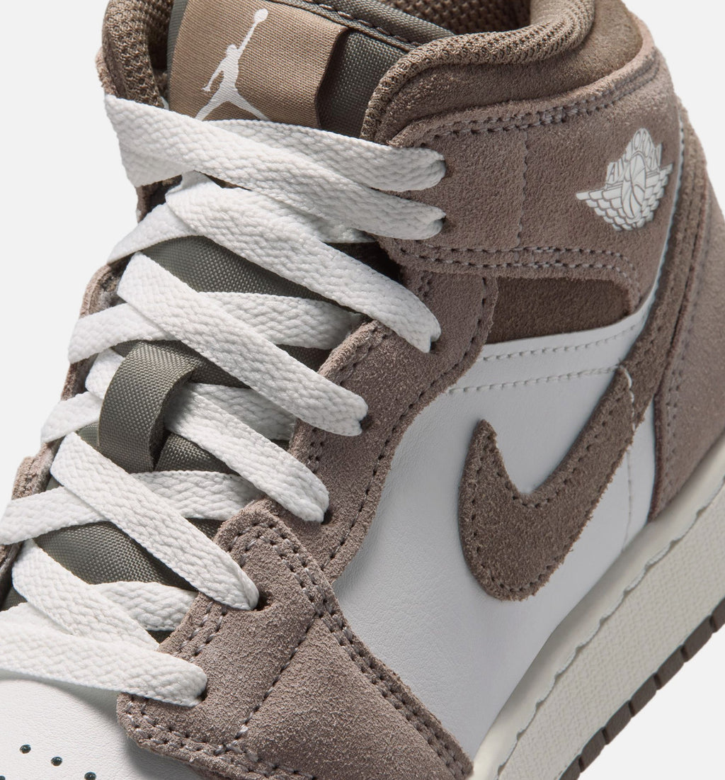 Air Jordan 1 Mid Grade School Lifestyle Shoe - Enigma StoneOlive GreySummit White