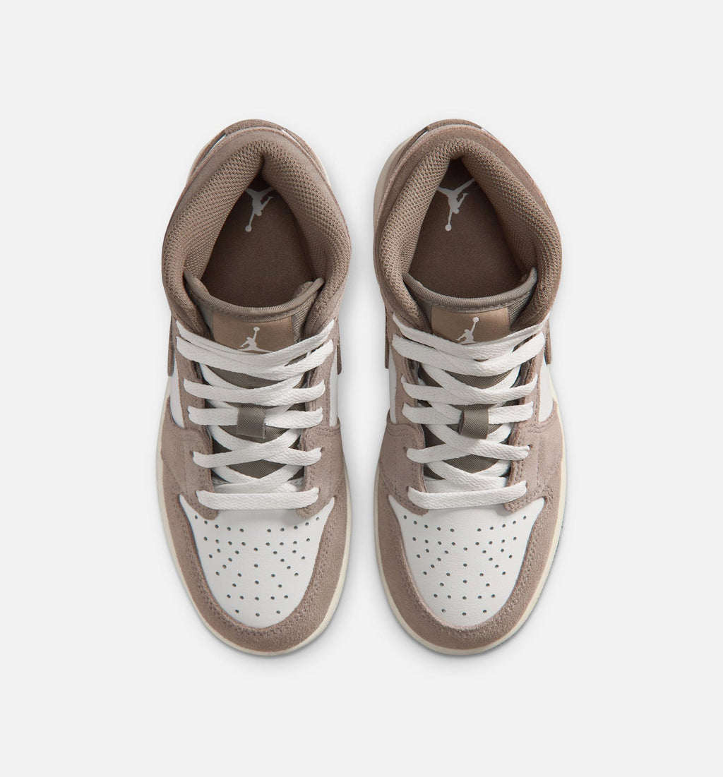 Air Jordan 1 Mid Grade School Lifestyle Shoe - Enigma StoneOlive GreySummit White