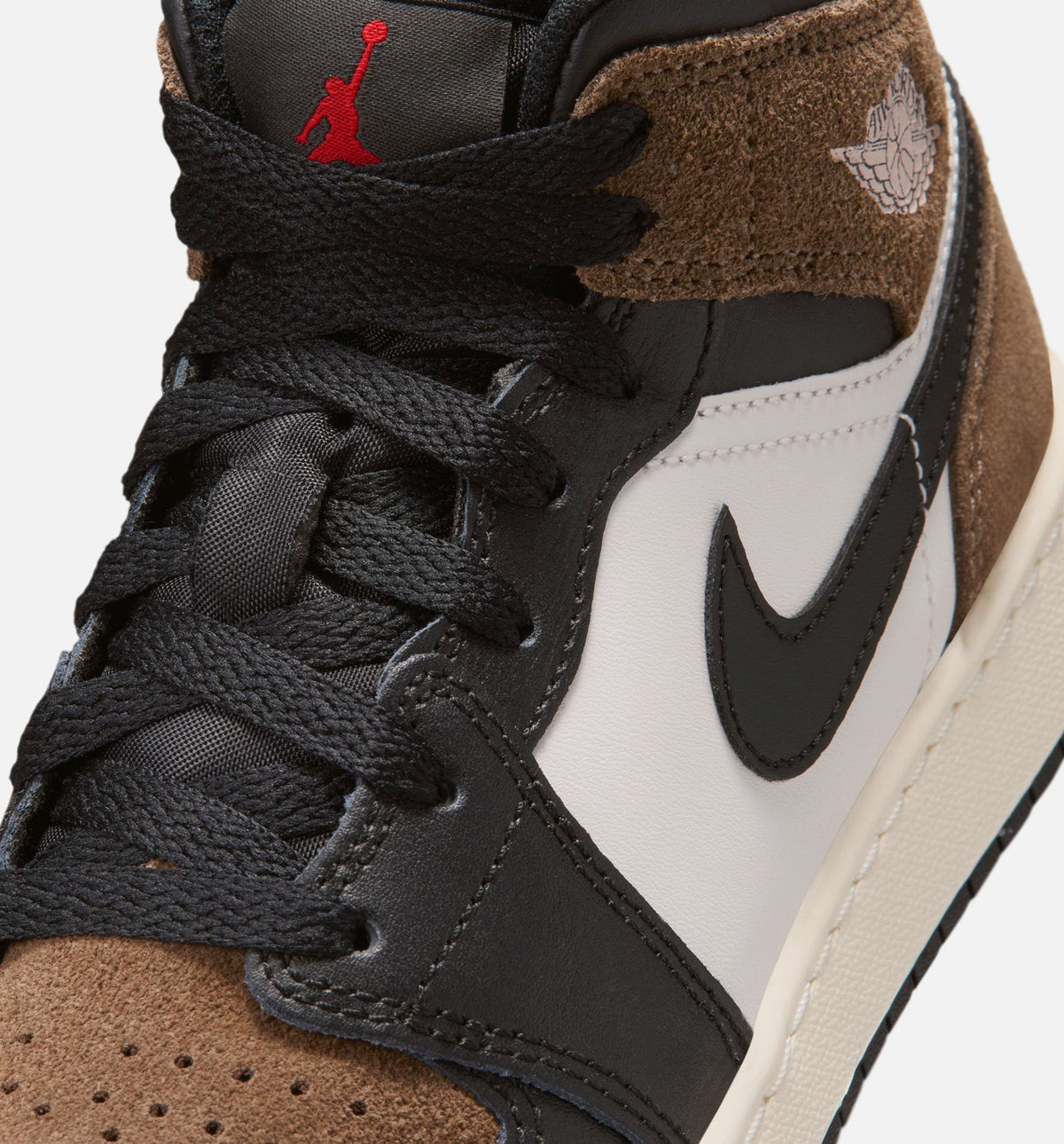 Air Jordan 1 Mid Grade School Lifestyle Shoe - BlackPhantomPalominoUniversity Red
