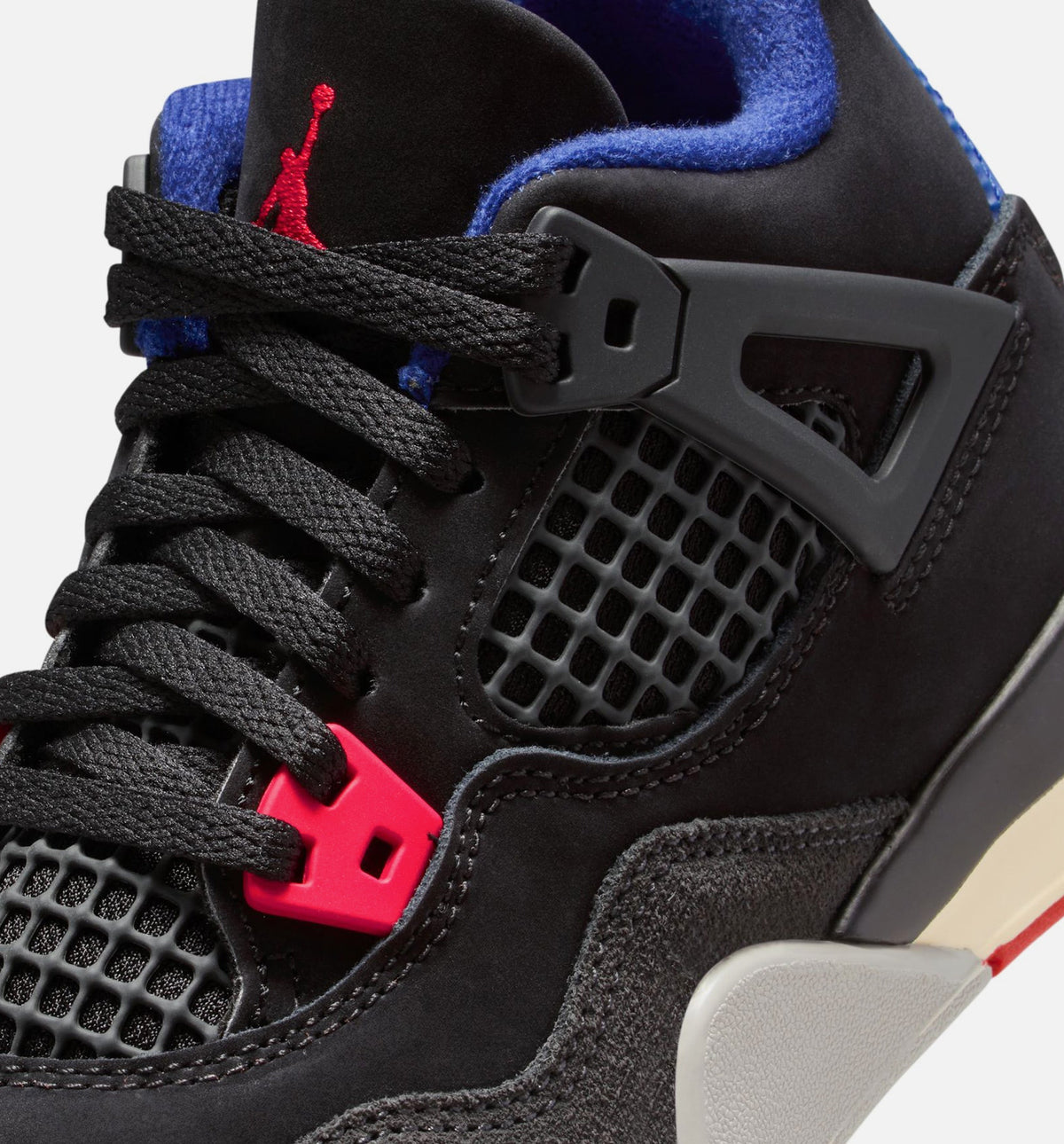 Air Jordan 4 Retro Rare Air Preschool Lifestyle Shoe - BlackFire RedDeep Royal Blue
