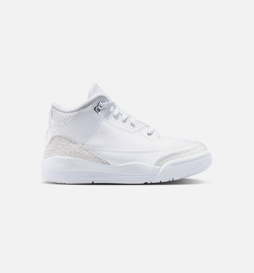 Air Jordan 3 Retro White and Silver Preschool Lifestyle Shoe - WhiteMetallic Silver Free Shipping