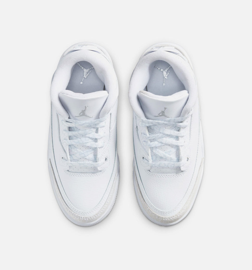 Air Jordan 3 Retro White and Silver Preschool Lifestyle Shoe - WhiteMetallic Silver Free Shipping