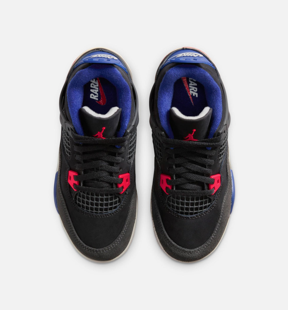 Air Jordan 4 Retro Rare Air Preschool Lifestyle Shoe - BlackFire RedDeep Royal Blue